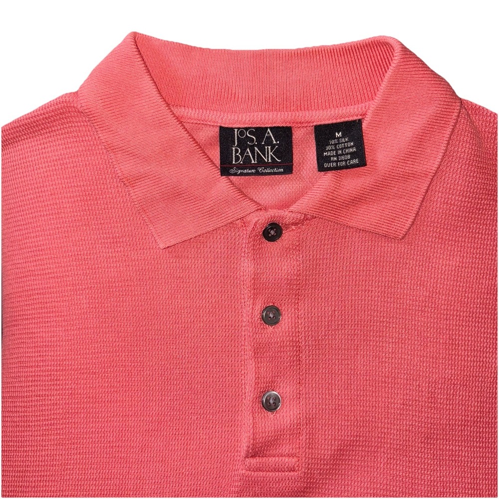Jos. A. Bank Polo Mens Medium Coral‎ Silk Cotton Textured Signature Collection